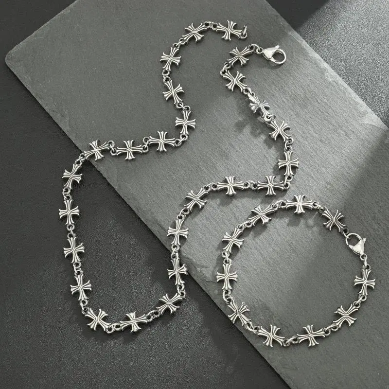 Chrome Hearts Cross Necklace and Bracelet Set