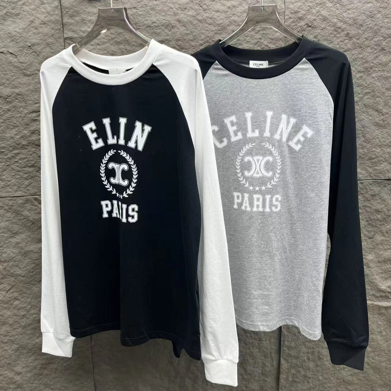 Celine Paris Logo Raglan Long-Sleeve T-Shirt